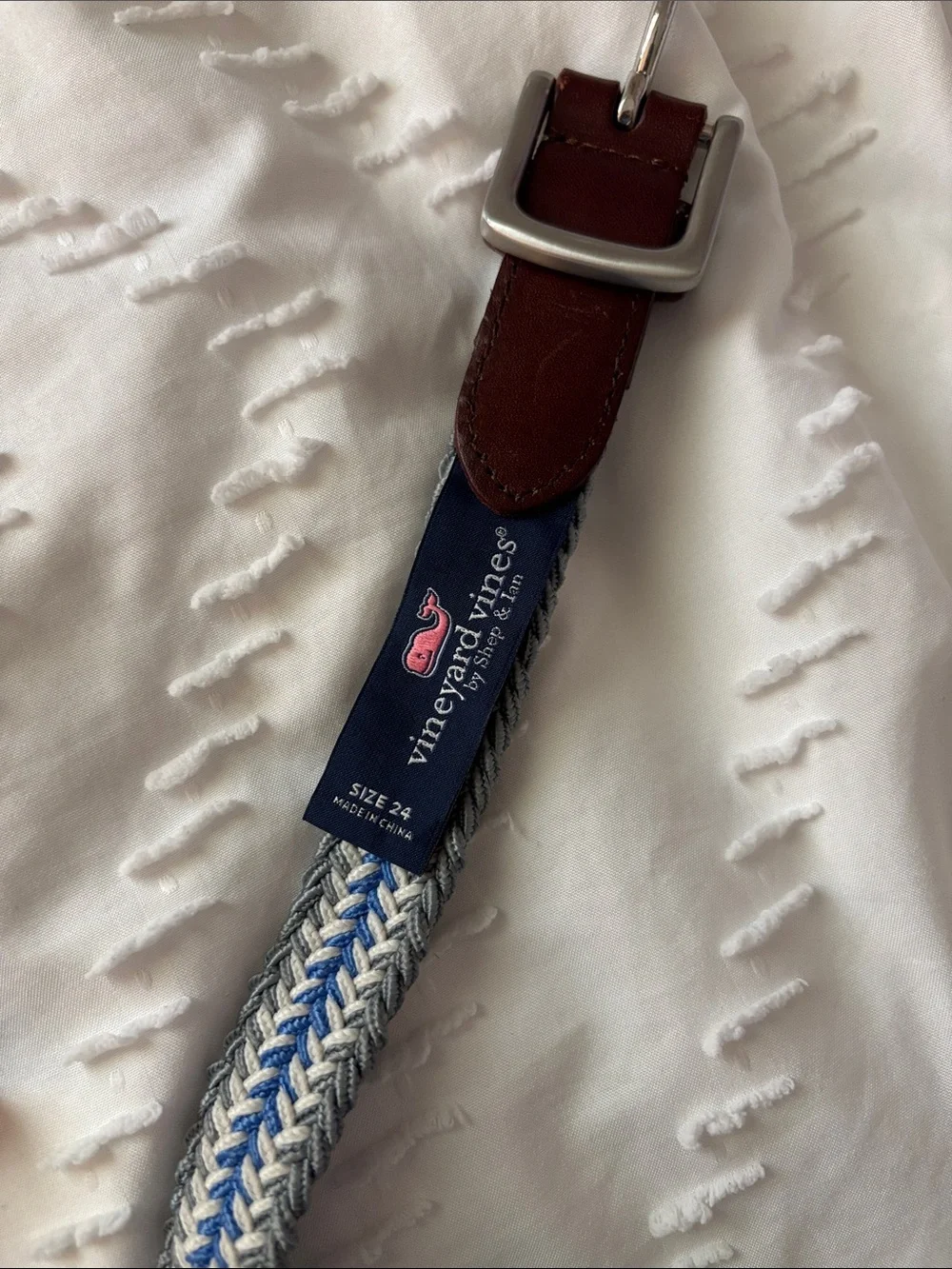 Vineyard Vines Braided Stretch Belt in Blue, Gray and Brown Leather